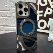 For iPhone 15 Pro Metal Frameless 360 Degree Rotation Holder MagSafe Phone Case(Titanium Color)