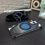 For iPhone 15 Pro Metal Frameless 360 Degree Rotation Holder MagSafe Phone Case(Titanium Color)