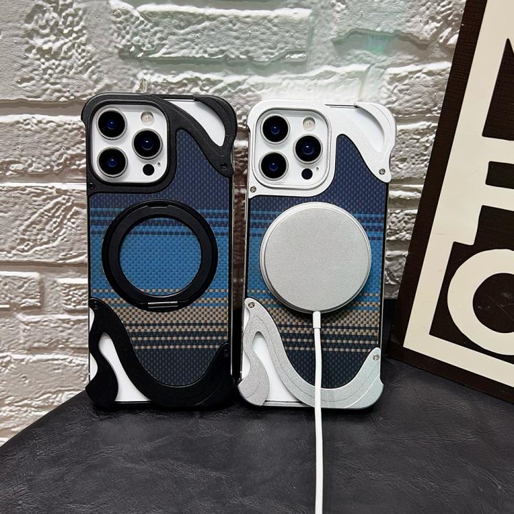 For iPhone 14 Pro Max Metal Frameless 360 Degree Rotation Holder MagSafe Phone Case(Black)