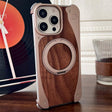 For iPhone 16 Pro Max Walnut Metal Frameless 360 Degree Rotation Holder MagSafe Phone Case(Dessert Gold) - free shipping - PMC TechLife - Order now!
