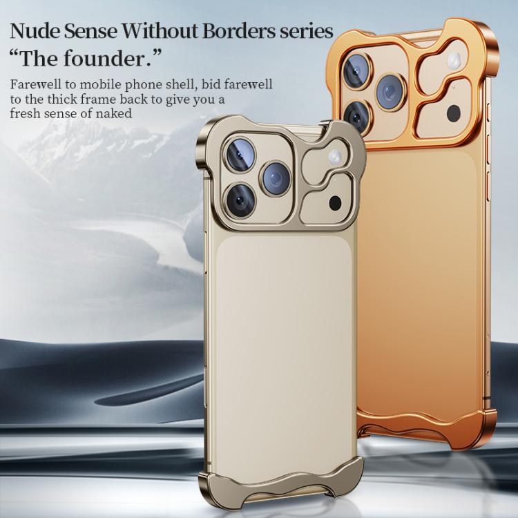 For iPhone 17 Pro Max Frameless Metal Corner Pad Phone Case with Lens Film(Titanium)