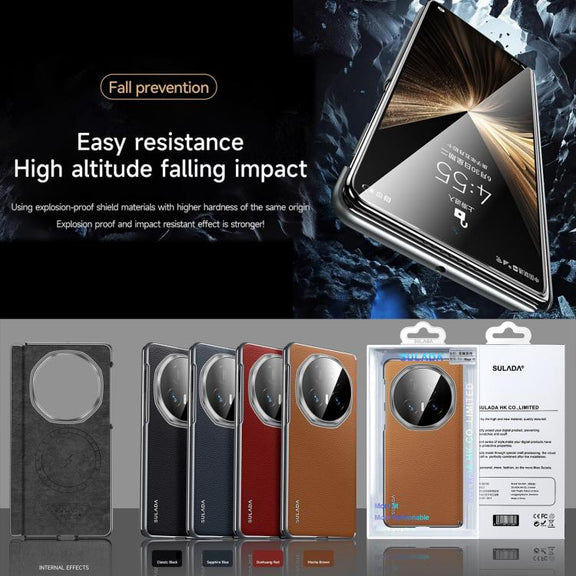 For Honor Magic V5 SULADA Frameless Top Layer Cowhide Leather PC Phone Case(Brown)