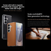 For Samsung Galaxy Z Fold7 5G SULADA Frameless Top Layer Cowhide Leather PC Phone Case(Brown)