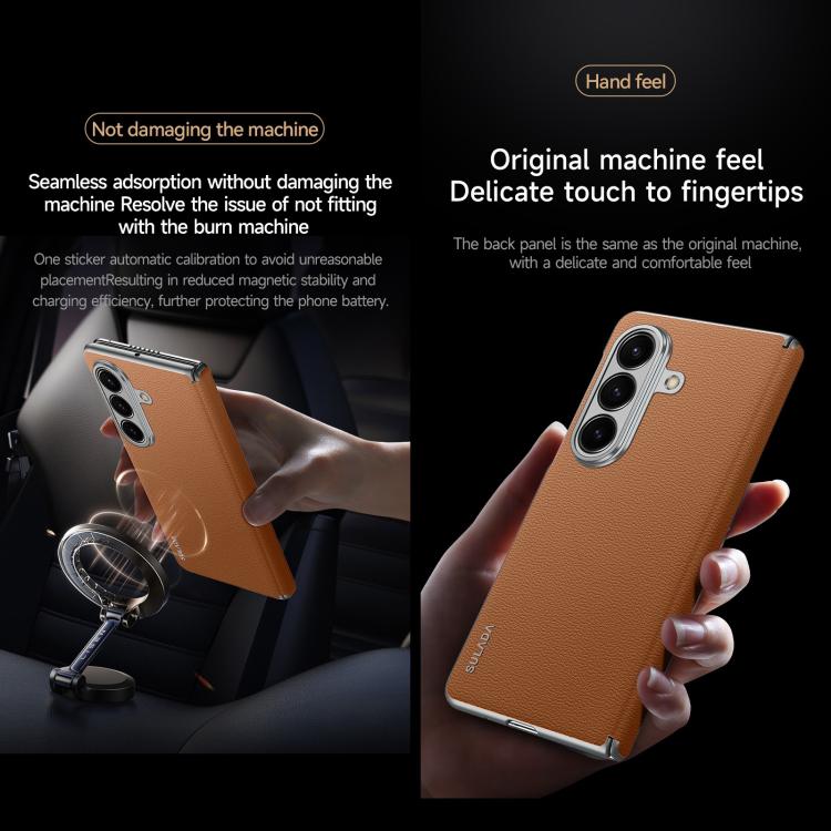 For Samsung Galaxy Z Fold7 5G SULADA Frameless Top Layer Cowhide Leather PC Phone Case(Brown)