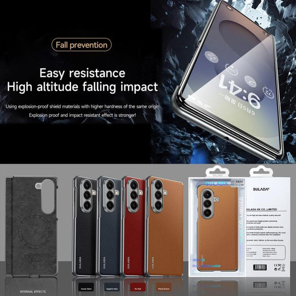 For Samsung Galaxy Z Fold7 5G SULADA Frameless Top Layer Cowhide Leather PC Phone Case(Brown)