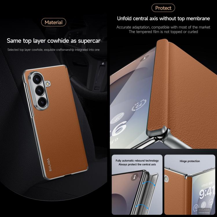 For Samsung Galaxy Z Fold7 5G SULADA Frameless Top Layer Cowhide Leather PC Phone Case(Red)