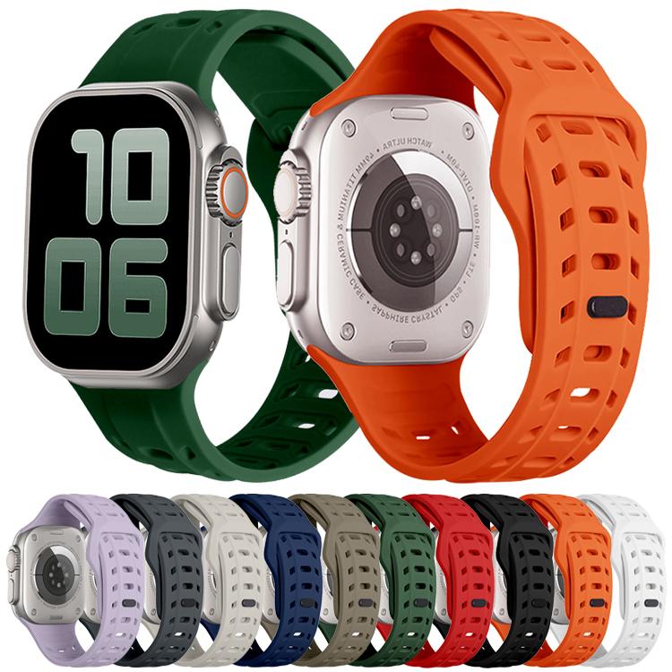 For Apple Watch 46mm / 49mm / 45mm / 44mm Shark Texture Holes Silicone Watch Band(Red)