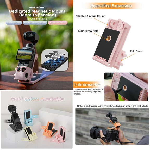 For DJI OSMO Pocket 3 Sunnylife Magnetic Mount 1/4 Adapter Cold Shoe Tabletop Base Bracket Angles Adjustable Multi Expansion Mount(Orange)