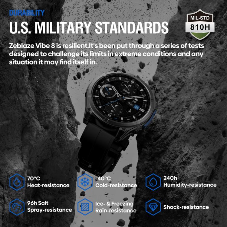 Zeblaze Vibe 8 Rugged Outdoor Smart Watch 1.43 inch Screen 5 ATM & IP69K Built-in Flashlight(Grey)