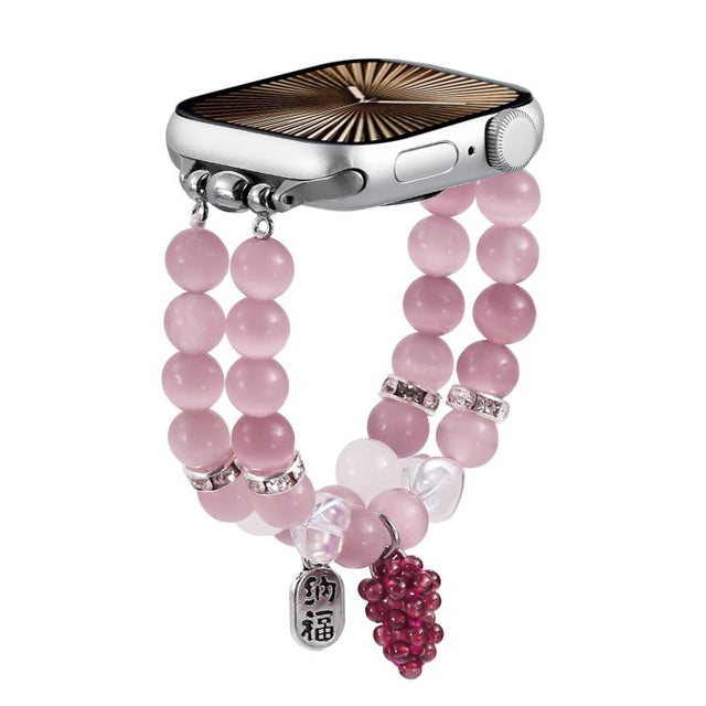For Apple Watch 42mm / 41mm / 40mm / 38mm Cat Eyes Stone Beads Bracelet Watch Band(Grape Purple)
