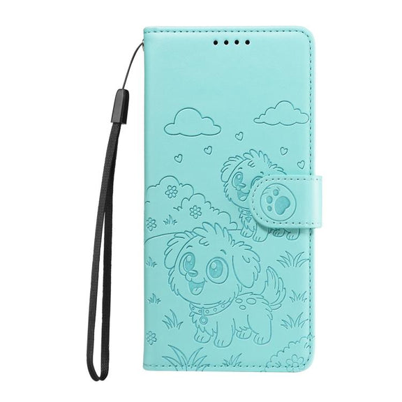 For Motorola Edge 50 Neo 5G Embossed Heart Dog RFID Blocking Wallet Leather Phone Case(Green)