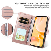 For Motorola Edge 50 Neo 5G Embossed Heart Dog RFID Blocking Wallet Leather Phone Case(Rose Gold)