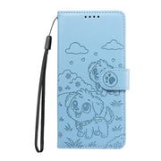 For Motorola Edge 50 Neo 5G Embossed Heart Dog RFID Blocking Wallet Leather Phone Case(Sky Blue)