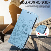 For Motorola Edge 50 Neo 5G Embossed Heart Dog RFID Blocking Wallet Leather Phone Case(Sky Blue)