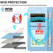 For Motorola Edge 50 Ultra 5G Embossed Heart Dog RFID Blocking Wallet Leather Phone Case(Sky Blue)