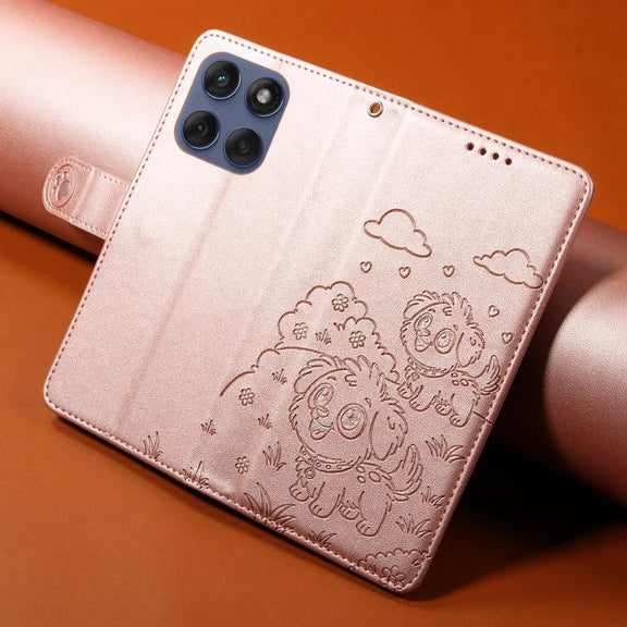 For Motorola Edge 60 Fusion 5G / 60 Pro Embossed Heart Dog RFID Blocking Wallet Leather Phone Case(Rose Gold)