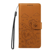 For Motorola Moto G35 5G Embossed Heart Dog RFID Blocking Wallet Leather Phone Case(Brown)