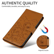 For Motorola Moto G35 5G Embossed Heart Dog RFID Blocking Wallet Leather Phone Case(Brown)
