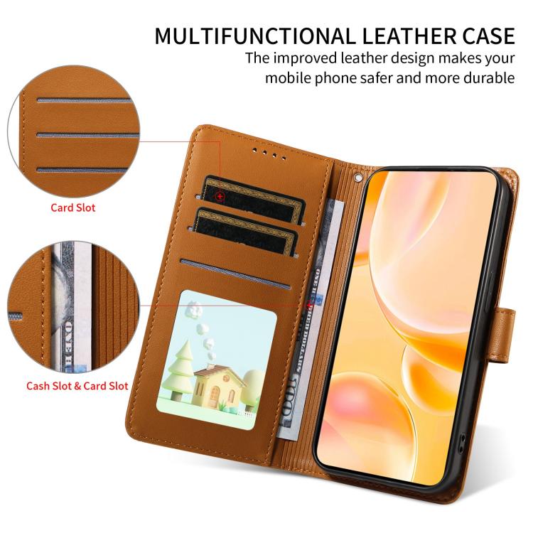 For Motorola Moto G35 5G Embossed Heart Dog RFID Blocking Wallet Leather Phone Case(Brown)