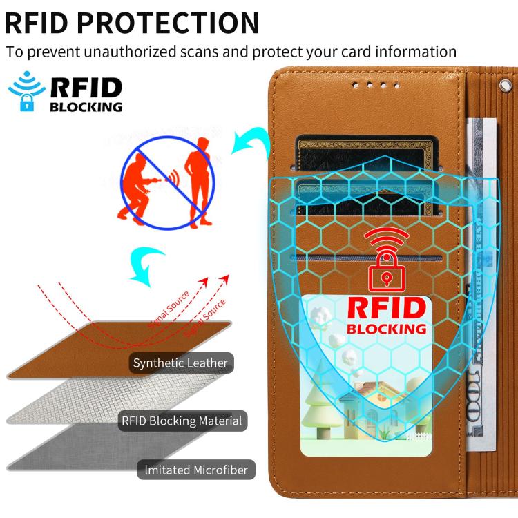 For Motorola Moto G35 5G Embossed Heart Dog RFID Blocking Wallet Leather Phone Case(Brown)