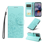 For Motorola Moto G55 5G Embossed Heart Dog RFID Blocking Wallet Leather Phone Case(Green)