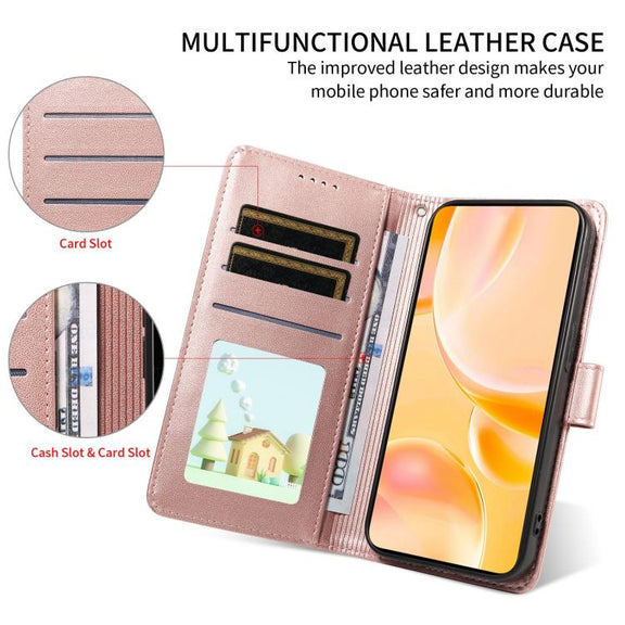 For Motorola Moto G75 5G Embossed Heart Dog RFID Blocking Wallet Leather Phone Case(Rose Gold)
