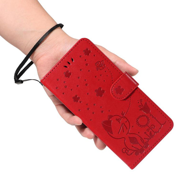 For Nothing Phone 3 Cat and Bee Embossed Flip Leather Phone Case(Red)