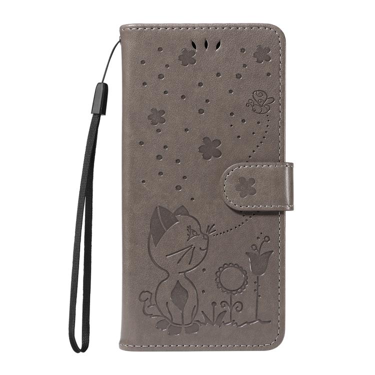 For Nothing Phone 3A Cat and Bee Embossed Flip Leather Phone Case(Grey)