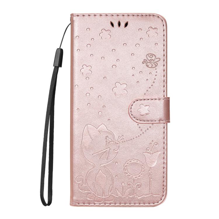 For Nothing Phone 3A Cat and Bee Embossed Flip Leather Phone Case(Rose Gold)