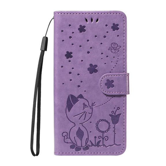 For Nothing Phone 3A Cat and Bee Embossed Flip Leather Phone Case(Purple)