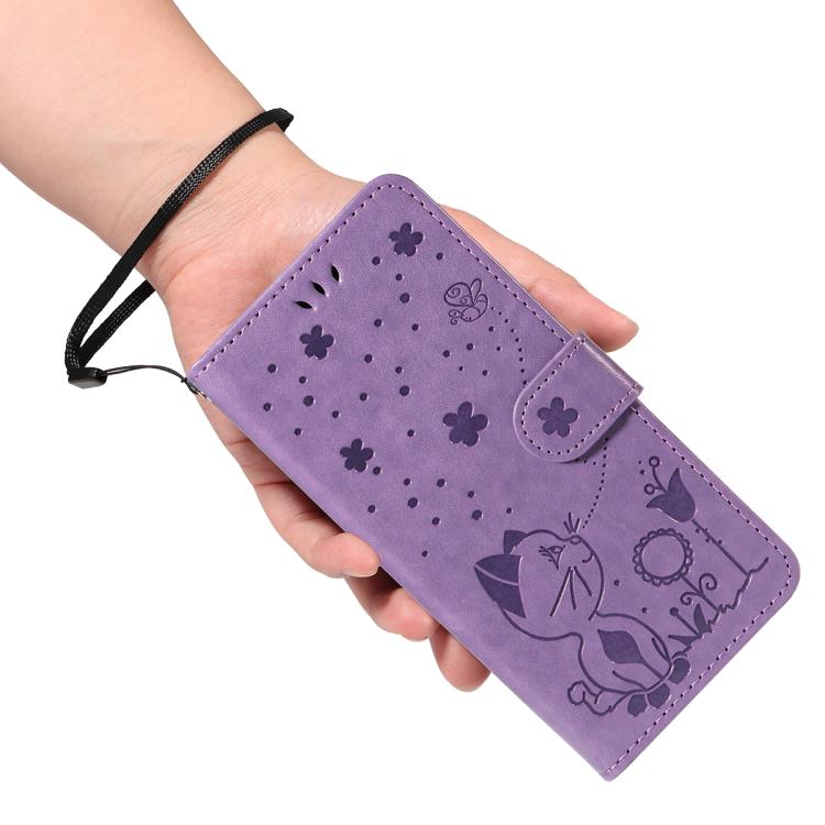 For Nothing Phone 3A Cat and Bee Embossed Flip Leather Phone Case(Purple)