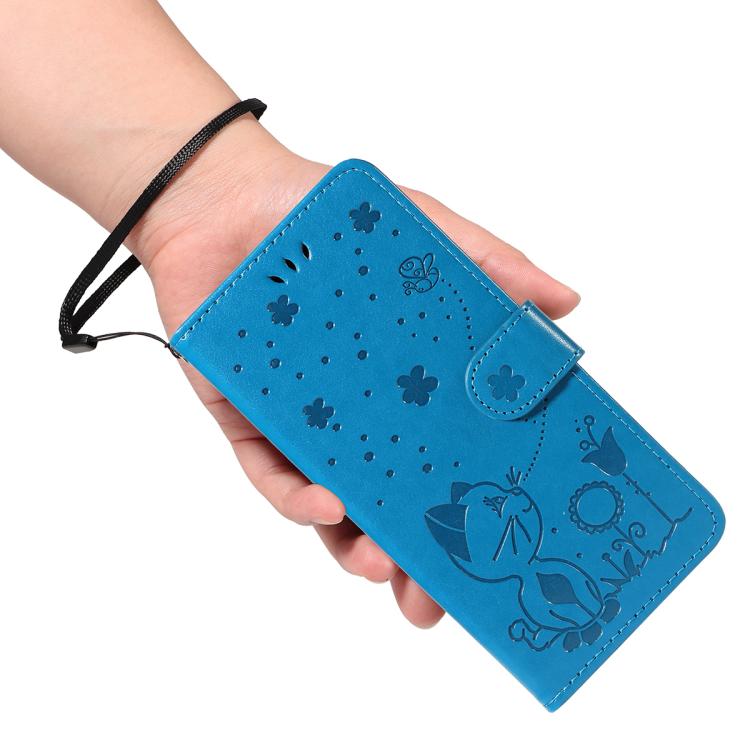 For Nothing Phone 3A Pro Cat and Bee Embossed Flip Leather Phone Case(Blue)