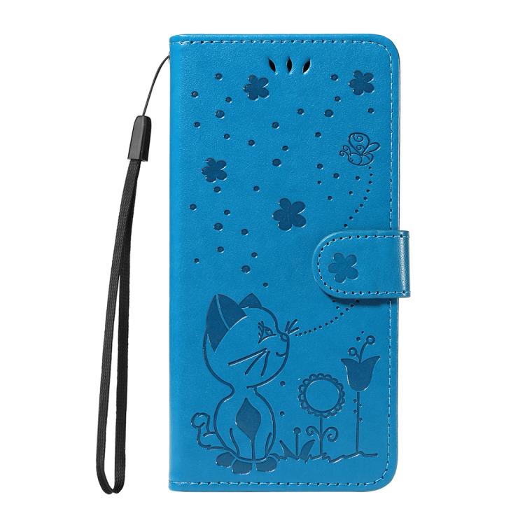 For Huawei Pura 80 Pro 5G Cat and Bee Embossed Flip Leather Phone Case(Blue)