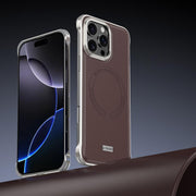 For iPhone 15 Pro J TRIBE Metal Frameless Plain Leather MagSafe Phone Case(Brown)