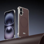 For iPhone 16 J TRIBE Metal Frameless Plain Leather MagSafe Phone Case(Brown)
