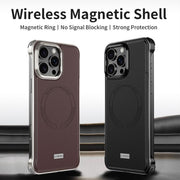 For iPhone 15 Pro Max J TRIBE Metal Frameless Plain Leather MagSafe Phone Case(Black)