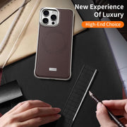 For iPhone 15 Pro Max J TRIBE Metal Frameless Plain Leather MagSafe Phone Case(Black)