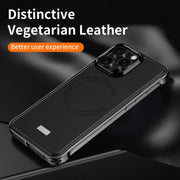 For iPhone 15 Pro Max J TRIBE Metal Frameless Plain Leather MagSafe Phone Case(Black)