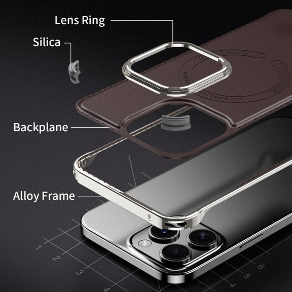 For iPhone 15 Pro J TRIBE Metal Frameless Plain Leather MagSafe Phone Case(Brown)
