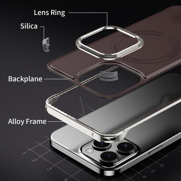 For iPhone 16 Pro J TRIBE Metal Frameless Plain Leather MagSafe Phone Case(Brown)
