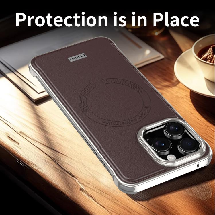 For iPhone 16 Pro J TRIBE Metal Frameless Plain Leather MagSafe Phone Case(Black)
