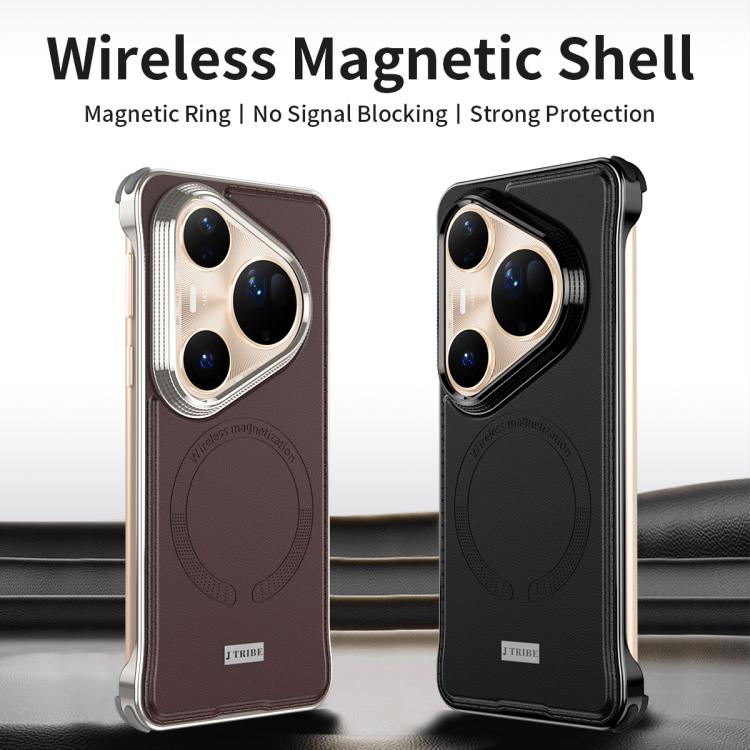 For Huawei Pura 80 Pro+ 5G J TRIBE Metal Frameless Plain Leather MagSafe Phone Case(Brown)