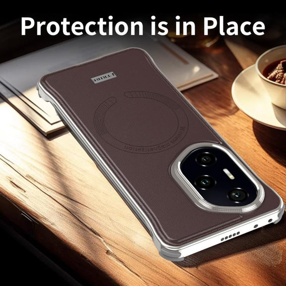 For Honor 300 Pro J TRIBE Metal Frameless Plain Leather MagSafe Phone Case(Black)