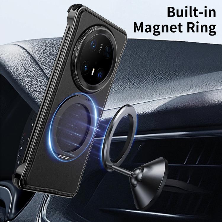 For Huawei Mate 60 Metal Frameless Plain Leather MagSafe Holder Phone Case(Black)
