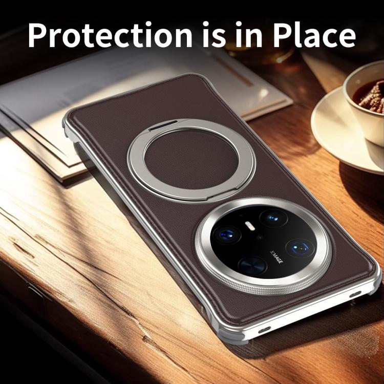 For Huawei Mate 60 Metal Frameless Plain Leather MagSafe Holder Phone Case(Black)