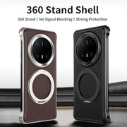 For Huawei Mate 60 Pro+ Metal Frameless Plain Leather MagSafe Holder Phone Case(Brown)