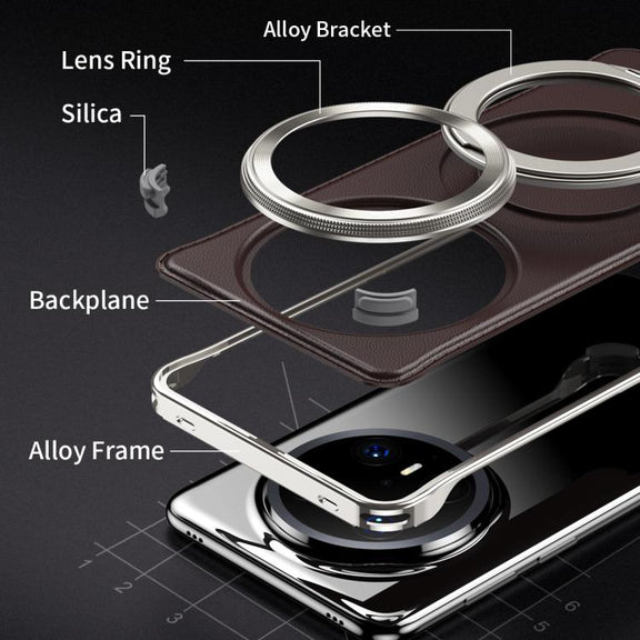 For Huawei Mate 60 Pro+ Metal Frameless Plain Leather MagSafe Holder Phone Case(Brown)
