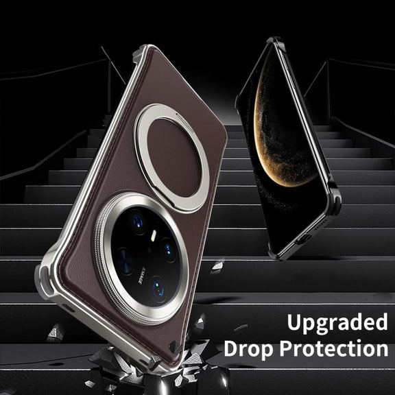 For Huawei Mate 60 Pro+ Metal Frameless Plain Leather MagSafe Holder Phone Case(Black)