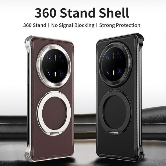 For Huawei Mate 70 Pro+ Metal Frameless Plain Leather MagSafe Holder Phone Case(Black)