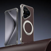 For Huawei Pura 70 Pro Metal Frameless Plain Leather MagSafe Holder Phone Case(Brown)